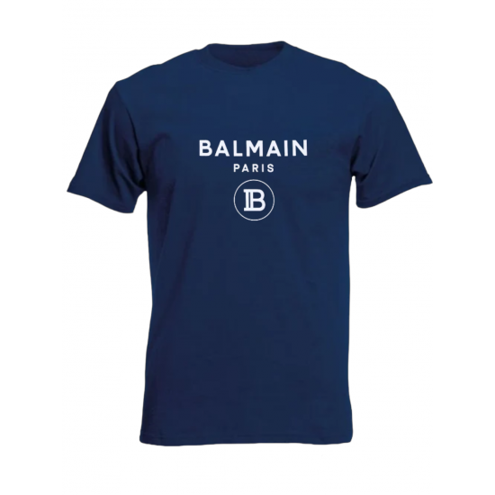 T-SHIRT 100% ΒΑΜΒΑΚΙ ΜΕ LOGO - ΜΠΛΕ ΣΚΟΥΡΟ - BALMAIN T-SHIRT 100% ΒΑΜΒΑΚΙ ΜΕ LOGO - ΜΠΛΕ ΣΚΟΥΡΟ - BALMAIN
